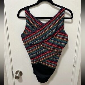 Miraclesuit Brio High Neck Slimming OnePiece Bathing Suit Sz 16 Resort Vacation